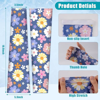 Bebila Gardening Sleeves for Women Farm UV Sun Protection Anti-Scratch Cooling Sleeves with Thumb Hole Arms Cover Outdoors - color: Deep Blue Flower