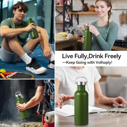 Volhoply 32oz Uninsulated Single Walled Water Bottle, Stainless Steel Sports Water Bottles with Handle, BPA Free Lightweight Water Bottles for Hiking, Biking, Running（Army Green,1） - color: Army Green