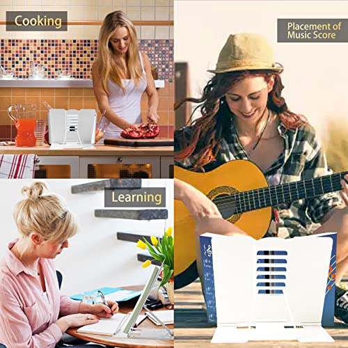 Metal Book Stand Adjustable Book Holder for Reading | Portable & Sturdy For Textbooks Cookbooks Sheet Music Papers Study - color: Full White