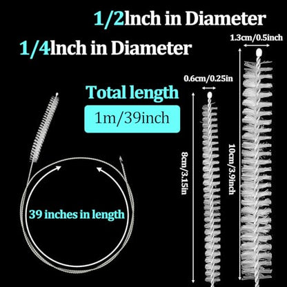 4pcs 39.4 Inches Straw Cleaner Brush Extra Long, Extra Long Pipe Cleaners for Cleaning Straw, Tube, Pipe, Hose, Refrigerator Drain, Laboratory Catheter Brush, White - style: 1/2-inch and 1/4-inch