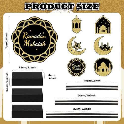 6 Pcs Ramadan Kareem Wooden Table Decors for Eid Mubarak Party Decorations Moon Star Islamic Mosque Signs Double Sided Print Tabletop Decor Eid Party Tiered Tray Decor for Islamic Allah Muslim Gifts