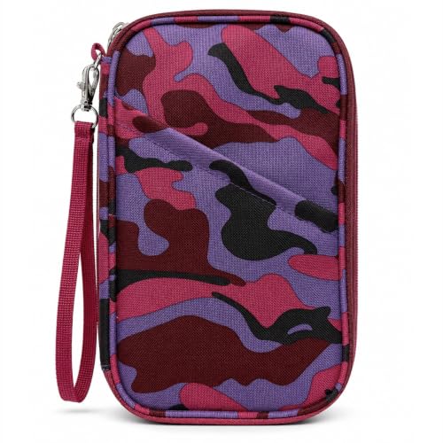 Passport Holder Family, Women Rfid Blocking Passport Wallet, Travel Essentials Premium Wallets, Waterproof Passport Holders Bag for Men Traveling, Travel Document Organizer Credit Cards Case - color: Family - Camouflage Purple