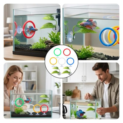 7 Piece Betta Fish Tank Accessories and Toys, Betta Enrichment Set with Exercise Rings and Plants, Mental Stimulation and Stress Reduction for Betta Fish, Betta Toys