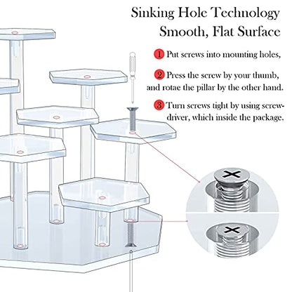 Acrylic Cupcake Stand with Patented 7-Tier Stable Design, Clear Perfume Organizer and Dessert Display Riser, Non-Wobble Tiered Display Stand for Figures, Collections, Vendor Events & Party(Small-Black)