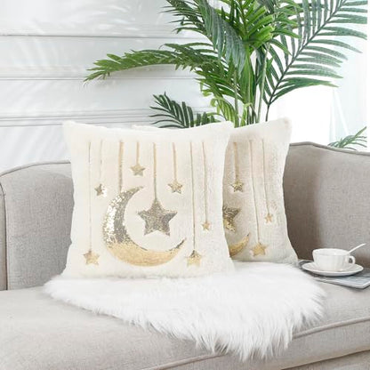 Holibeat Sequin Throw Pillow Covers 18x18 inches Fluffy Ramadan Decoration Pillowcases (Pack of 2) (7stars) - color: 7stars