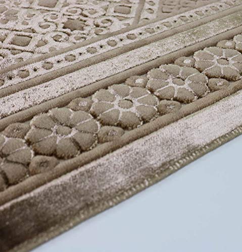 Modefa Velvet Prayer Rug with Prayer Beads Turkish Janamaz Sajadah Floral Stamp Luxury Plush (Mink) - color: Mink
