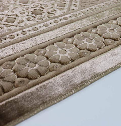 Modefa Velvet Prayer Rug with Prayer Beads Turkish Janamaz Sajadah Floral Stamp Luxury Plush (Mink) - color: Mink