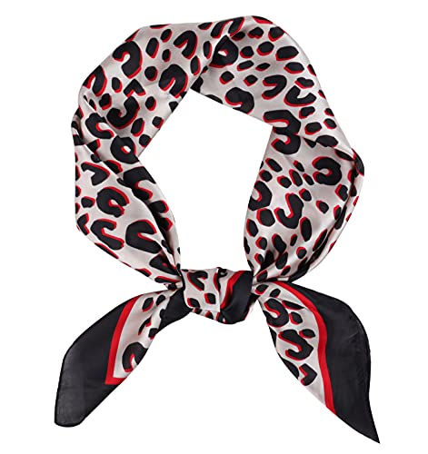 GERINLY Silk Hair Scarf Animal Print Leopard Neck Scarf Summer Neckerchief for Women Bag Purse Accessory - color: Beigeblack