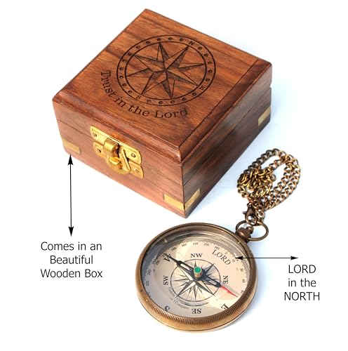 Trust in The Lord with All Your Heart -Proverbs 3: 5-6 Quote Engraved Compass with Wooden Box, Baptism Gifts for Boys, Inspirational Gifts Men, Graduation Day Gifts, First Communion Gifts : Sports & Outdoors