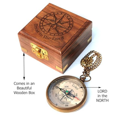 Trust in The Lord with All Your Heart -Proverbs 3: 5-6 Quote Engraved Compass with Wooden Box, Baptism Gifts for Boys, Inspirational Gifts Men, Graduation Day Gifts, First Communion Gifts : Sports & Outdoors