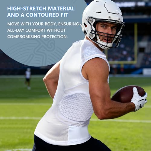 TUOY Adult Rib Chest Protector, New Version - Padded 5 Pads Baseball Football Lacrosse Rib Heart Sternum Guard - color: White, size: Large