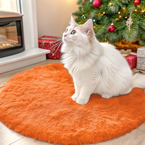 OLANLY Orange Round Rugs for Bedroom - Machine Washable, 2 ft Circle Area Rugs for Living Room, Soft and Fluffy Shaggy Carpet for Teen Girl and Boys, Nursery Rooms, Dorms, Home Decor Aesthetic - color: Orange, size: 2 Ft Round