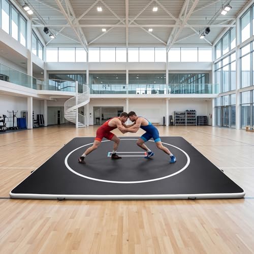 Inflatable Wrestling Mat 10FT / 13FT x 4IN, PVC Portable Wrestling Mats for Home, 4" Thick Jiu Jitsu Mats with Circles for Wrestling, Martial Arts, Jitsu, BJJ, Boxing, MMA, Judo Indoor Outdoor Use - size: 10FT*10FT*4IN