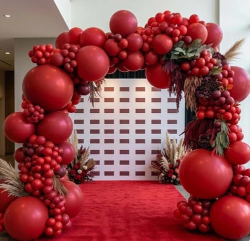 Captank Red Balloons Double Stuffed Different Sizes Balloon Arch Kit | Dark Red Balloon Garland For Christmas Birthday Anniversary Wedding Valentines Bridal Shower Party Decoration - color: Double Stuffed Red