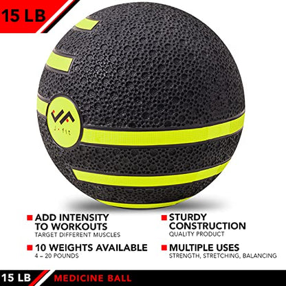 JFIT Dual Texture Medicine Ball – Weighted Exercise Ball for Strength, Core & Functional Fitness Training - style: 15lb