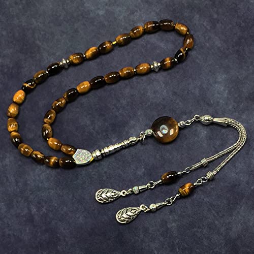 Design -Tiger Eye Stone Series Worry Beads - Prayer Beads - Tesbih-Tasbih-Tasbeeh-Misbaha-Masbaha-Subha-Sebha-Sibha-Rosary (-Oval Cut Model 6x9 mm-) - color: -Oval Cut Model 6x9 mm-
