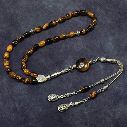 Design -Tiger Eye Stone Series Worry Beads - Prayer Beads - Tesbih-Tasbih-Tasbeeh-Misbaha-Masbaha-Subha-Sebha-Sibha-Rosary (-Oval Cut Model 6x9 mm-) - color: -Oval Cut Model 6x9 mm-