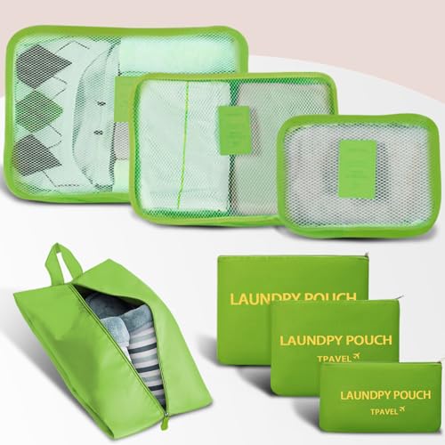 Trave Packing Cubes 7 Set Travel Organizer Bags Trip Compression Bags Luggage Packing Cubes for Suitcases Travel Accessories (Green) - color: Green
