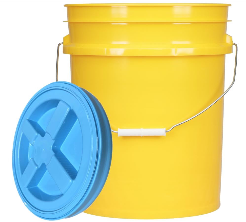5 Gallon Food Grade Plastic Bucket with Air Tight Screw on Lid Made in USA Container (Yellow Bucket with Aqua Lid) - color: Yellow Bucket With Aqua Lid