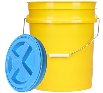 5 Gallon Food Grade Plastic Bucket with Air Tight Screw on Lid Made in USA Container (Yellow Bucket with Aqua Lid) - color: Yellow Bucket With Aqua Lid