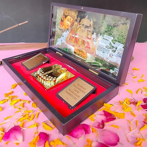 Vaishno Devi Blessing Gold Plated 24 K Gold Coated Big Pocket Temple Box Decorative Showpiece Devotional Prayer Box,Gifting, Pooja Mandir(Vaishno Devi)