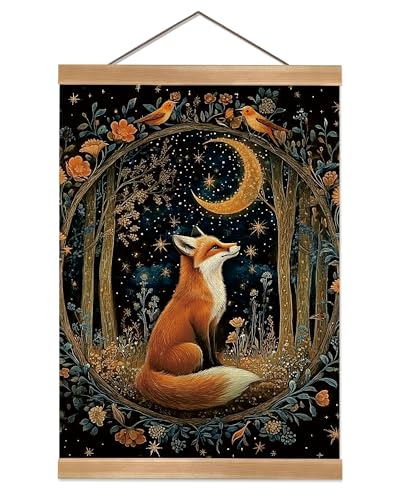 William Morris Abstract Wall Art Decor,Vintage Fox Design Poster, Vintage Hanging Wall Painting Animal Buck Art, Mid-Century& Dark Academia Decor, Gothic Canvas Poster for Oficce and Home(Fox-2) - color: Fox-2