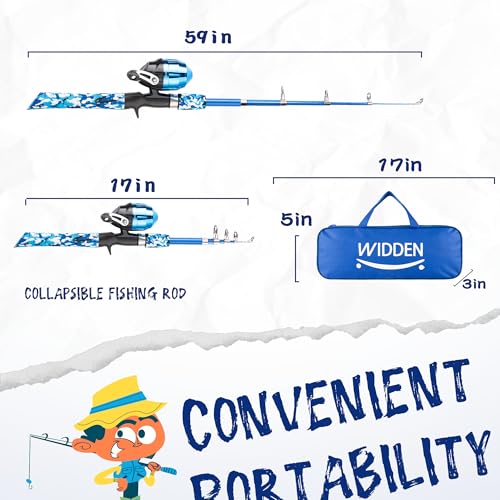 WIDDEN Kids Fishing Pole, Portable Telescopic Kids Fishing Poles for Boys and Girls, Fishing Rod and Reel Combo Kit with Tackle Box, and Fishing Net, Best Fishing Pole for Toddler Youth - color: Blue+Green