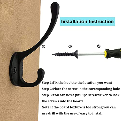 IBosins 30 Pack Heavy Duty Utility Black Dual Coat Hooks for Coat, Bag, Hat | Coat Hooks Wall Mounted with 60 Screws Retro Double Hooks Utility Hooks for Scarf, Towel, Key, Cap, Cup - color: 30 Pcs Black