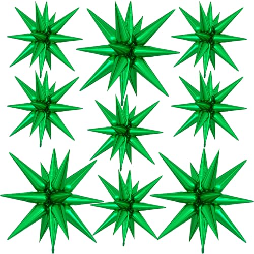 9Pcs Green Star Balloons, Large Explosion Spike Foil Balloons Party Decor - color: Green