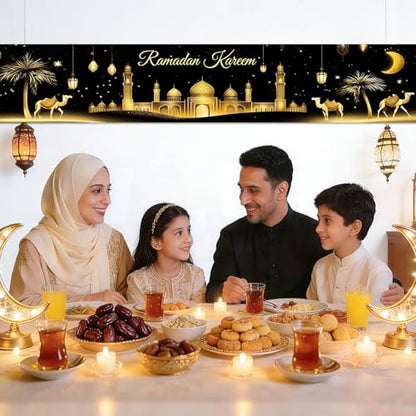 BlissYard Ramadan Kareem Banner 118×19.68 inch Islamic Holiday Decoration Backdrop for Home Outdoor Fence Wall Porch Mosque Event Setup Evening Gathering and Cultural Photo Display