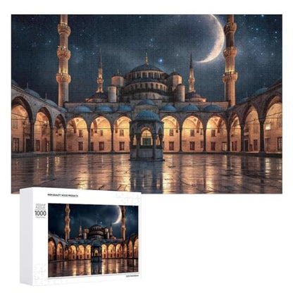 Blue Mosque Islamic Muslim Jigsaw Puzzles for Adults Wooden Puzzle for Home Party Decor 1000 PCS - size: 1000 PCS