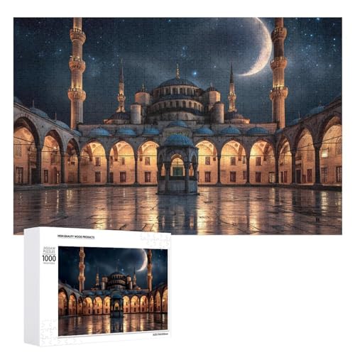 Blue Mosque Islamic Muslim Jigsaw Puzzles for Adults Wooden Puzzle for Home Party Decor 1000 PCS - size: 1000 PCS