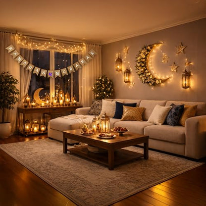 Mandala Crafts Burlap Ramadan Mubarak Banner Muslim Islamic Bunting Sign - color: Ramadan