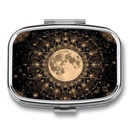 Mandala Moon Square Pill Box Metal 2.2x1.6 Inch,Medicine Storage Case Compact Travel Pill Organizer Pocket Pill Container for Daily Medication Vitamins Pills - color: Mandala Moon