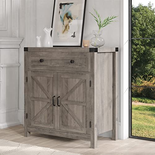 HOSTACK Kitchen Storage Cabinet, Farmhouse Coffee Bar Cabinet, Ash Gray - color: Ash Grey