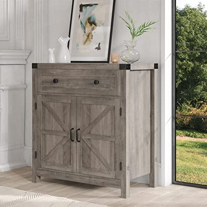 HOSTACK Kitchen Storage Cabinet, Farmhouse Coffee Bar Cabinet, Ash Gray - color: Ash Grey