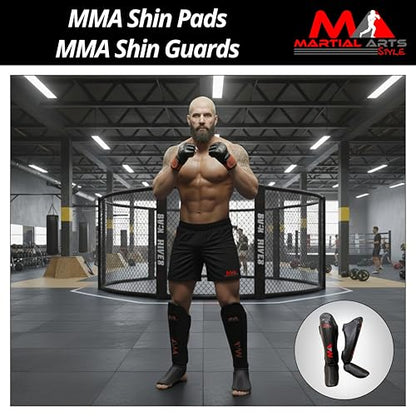 Muay Thai Shin Guards, Shin Pad for Martial Arts, Kick Boxing Leg Instep Protection Pads for Sparring, MMA Kickboxing Taekwondo Professional Training Equipment Gear - size: Medium