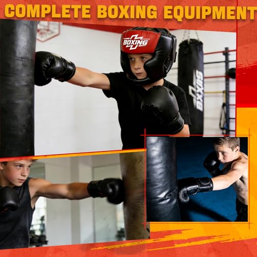 12pcs Boxing Headgear, guantes de boxeo,Mouth Guards& Hand Wraps Boxing Equipment Set - PU Leather Boxing Protective Gear for Training, Sparring & MMA，Boxing Gloves - size: 6oz
