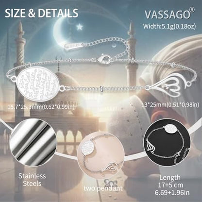 VASSAGO Islamic Ayatul Kursi Oval Bracelet for Women Allah Teardrop Link Bracelets Arabic Muslim Quran Calligraphy Charm Bracelet Islam Eid Ramadan Gift Jewelry Gifts - color: Ayatul Kursi Bracelet-S