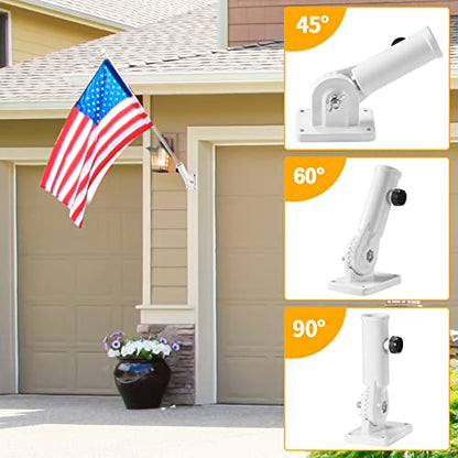 Flag Pole Holder Brackets, BONWIN 1" Flag Pole Mounting Bracket with Hardwares for House Wall Porch, 1" Inner Diameter, 180° Adjustable Multi Positions, Aluminium Alloy(1 Pack White, Multi-Positions) - color: White - 1 Pack