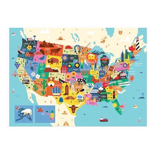 Mudpuppy Map Of The USA – 70 Piece Geography Puzzle with State-Shaped Pieces and Iconic Landscapes Cultural Items And More - style: Map of the USA