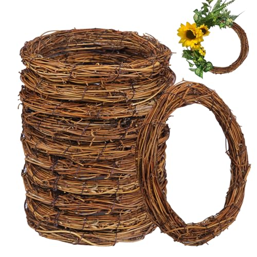 12 Pcs 8 inch Natural Grapevine Wreath Set, Hand-Woven Vine Branch Wreaths for DIY Crafts, Christmas Decorations, Home & Event Styling - size: 12 Pcs 8 inch Brown