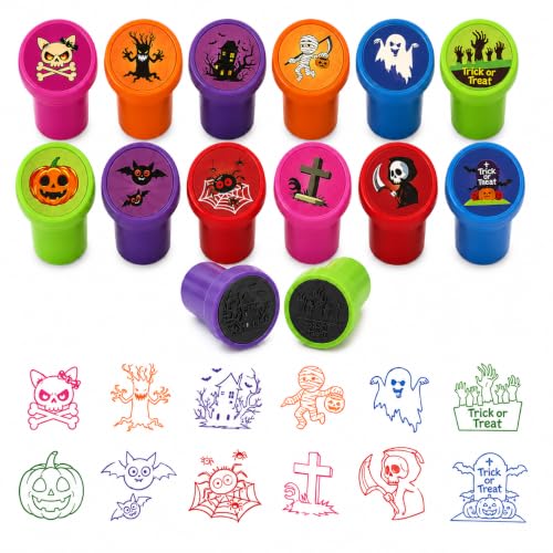 Cinrobiye 24 Pcs Halloween Stampers Party Favor Set, Cute Trick or Treat Stamps for Kids Halloween Party, Classroom Rewards, Goody Bag Fillers, Spooky Party Supplies - color: Halloween