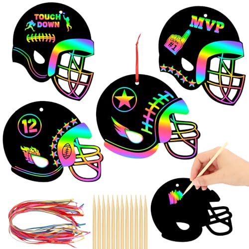 JULMELON 36 PCS Football Scratch Art Kids, Helmet Crafts Party Favors - style: Football Crafts
