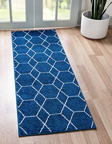Unique Loom Trellis Frieze Collection Area Rug - Geometric (2' x 6' 1" Runner, Navy Blue/ Ivory) - color: Navy Blue/Ivory, size: 2' x 6'1" (Runner)