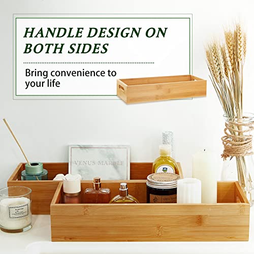 2 Pcs Bamboo Toilet Tank Tray Bathroom Trays with Handles - Wood Toilet Paper Basket and Organizer with 10 Pcs Non Slip Silicone Pads