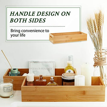 2 Pcs Bamboo Toilet Tank Tray Bathroom Trays with Handles - Wood Toilet Paper Basket and Organizer with 10 Pcs Non Slip Silicone Pads