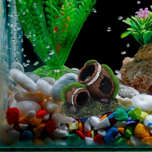 Aquarium Barrel Hideout Resin Fish Tank Decor Ornament Double Broken Barrel Landscaping Cave for Betta and Reptile Tanks Small Size