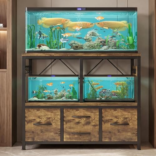 Heybly 30-40 Gallon Fish Tank Stand, Aquarium Stand with Drawer, Power Outlet, Heavy Duty Metal Frame, for Fish Tank, Turtle & Reptile Terrarium, 36.2" L × 18.1" Top, 660lbs (Top)+330lbs(Mid), Rustic Brown HAS004SR - color: Rustic Brown, size: 40 gal