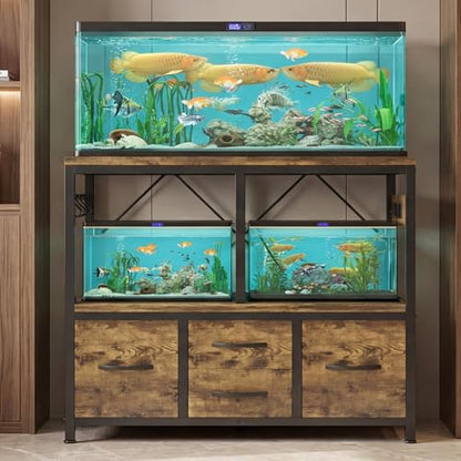Heybly 30-40 Gallon Fish Tank Stand, Aquarium Stand with Drawer, Power Outlet, Heavy Duty Metal Frame, for Fish Tank, Turtle & Reptile Terrarium, 36.2" L × 18.1" Top, 660lbs (Top)+330lbs(Mid), Rustic Brown HAS004SR - color: Rustic Brown, size: 40 gal